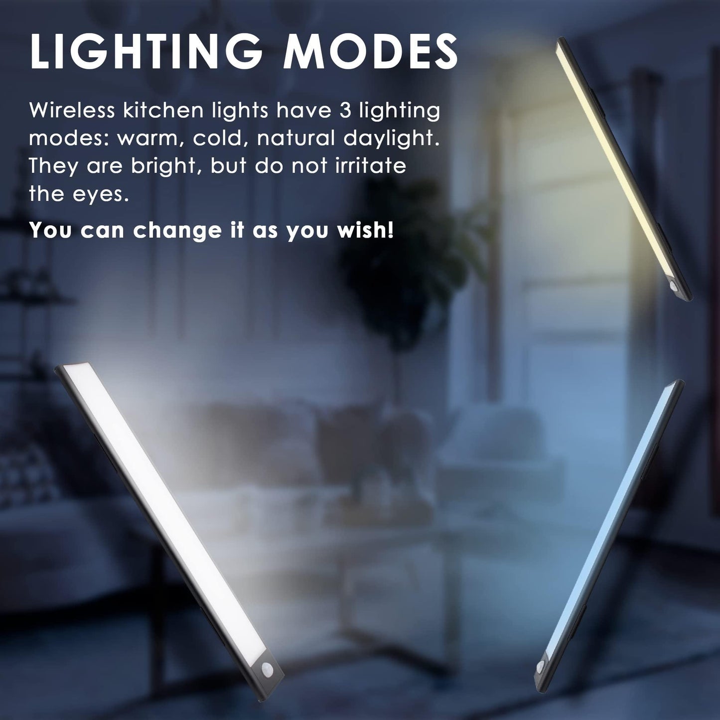 AMIFF LED Motion Sensor Cabinet Light 12 x 1.6 x 0.35 Pack of 2 Black