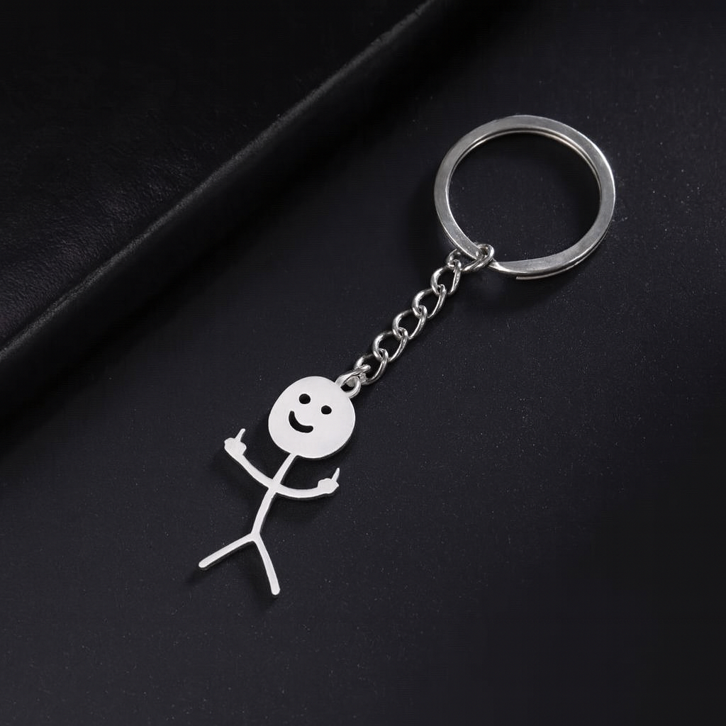 Cartoon Couple Stainless Steel Keychain For Men, Graffiti Keychain Llavero Stickman Divertido – Estilo Irreverente