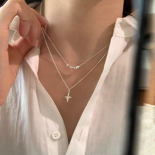 Double Layer Stainless Steel Opal Cross Double-layer Necklace For