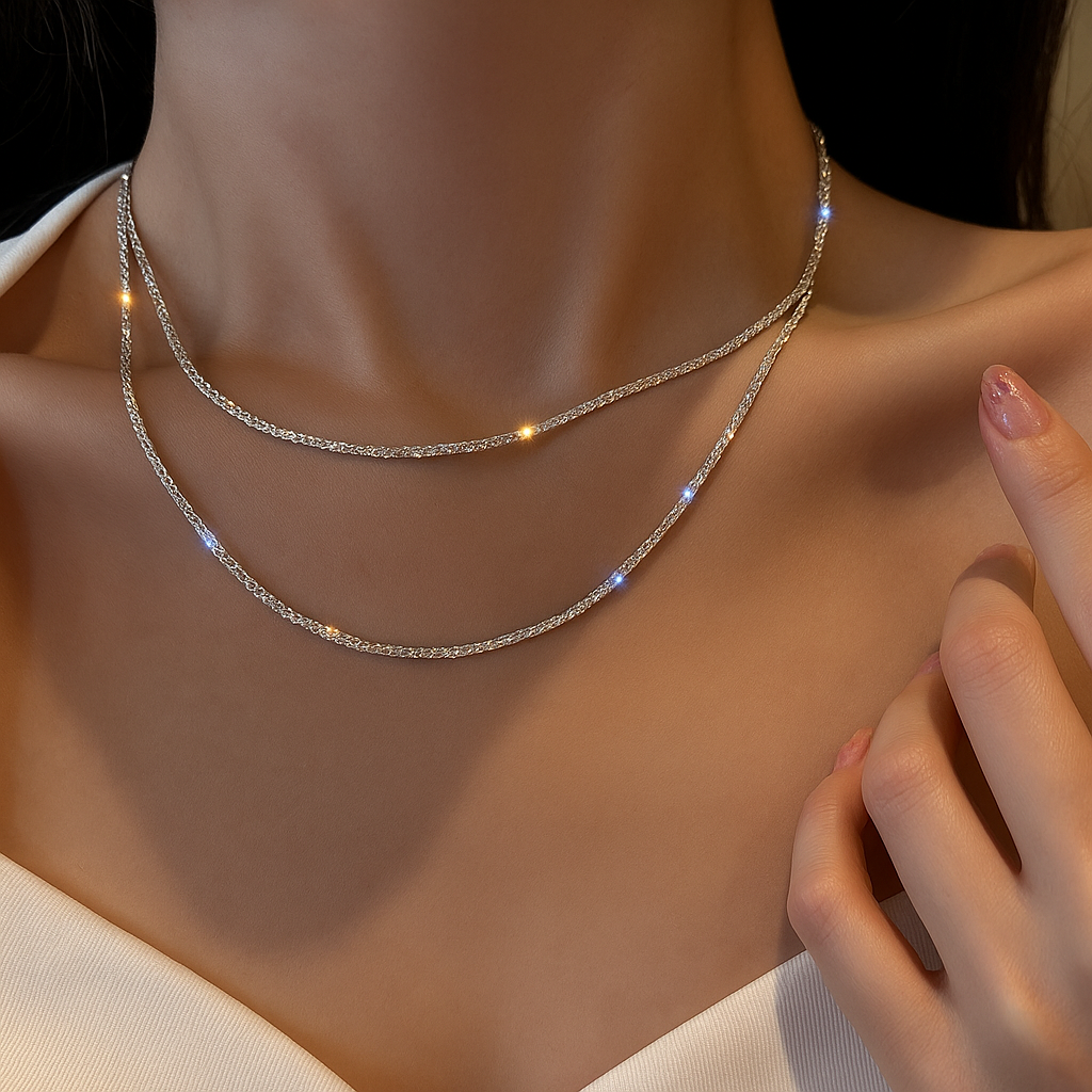 Silver Color Sparkling Necklace For Women Trendy Clavicle Chain Choker-Collar  Brillante – Elegancia Minimalista