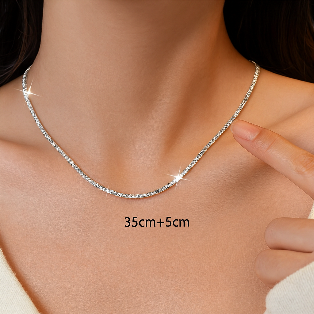Silver Color Sparkling Necklace For Women Trendy Clavicle Chain Choker-Collar  Brillante – Elegancia Minimalista