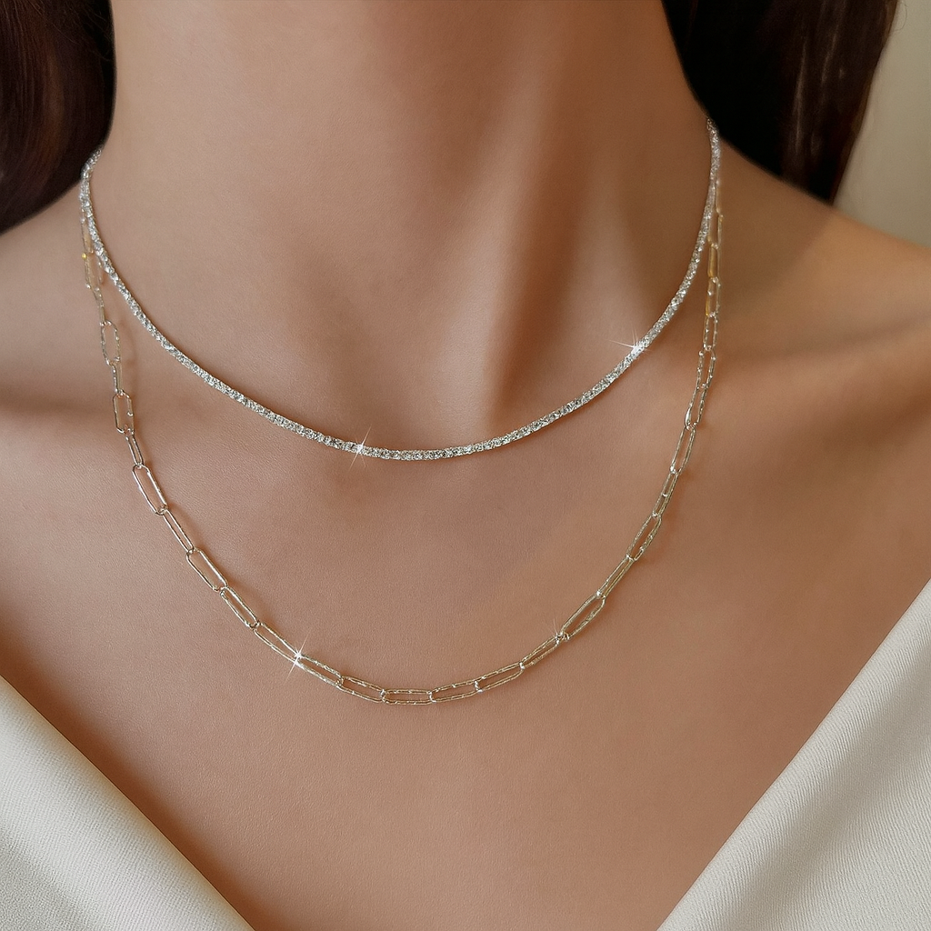 Silver Color Sparkling Necklace For Women Trendy Clavicle Chain Choker-Collar  Brillante – Elegancia Minimalista