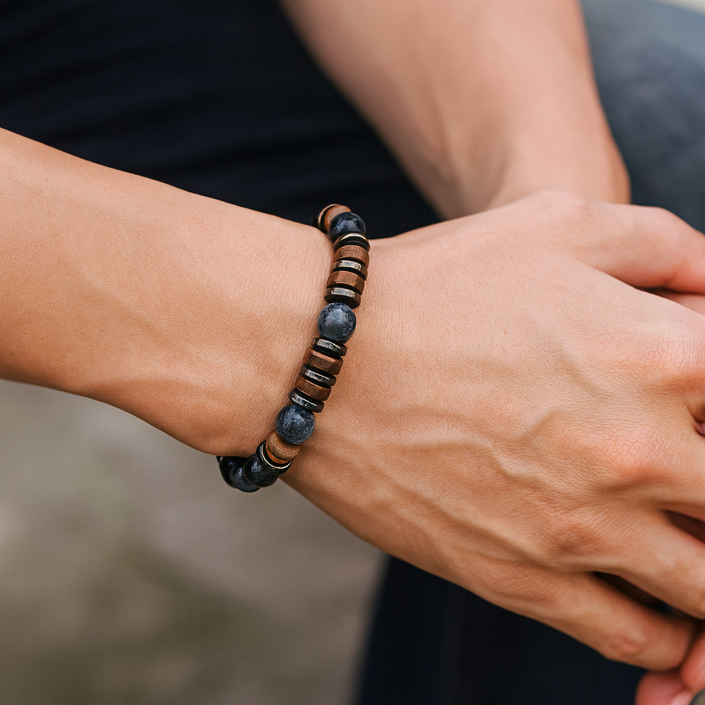 New Vintage Men Bracelet Stone Natural Wooden Braclet Homme HematitePulsera Energética de Piedras Naturales – Conexión y Equilibrio