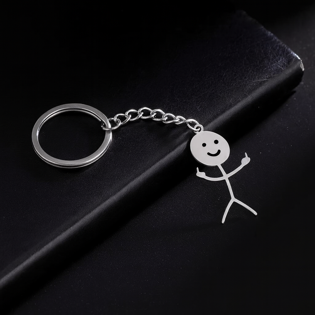 Cartoon Couple Stainless Steel Keychain For Men, Graffiti Keychain Llavero Stickman Divertido – Estilo Irreverente