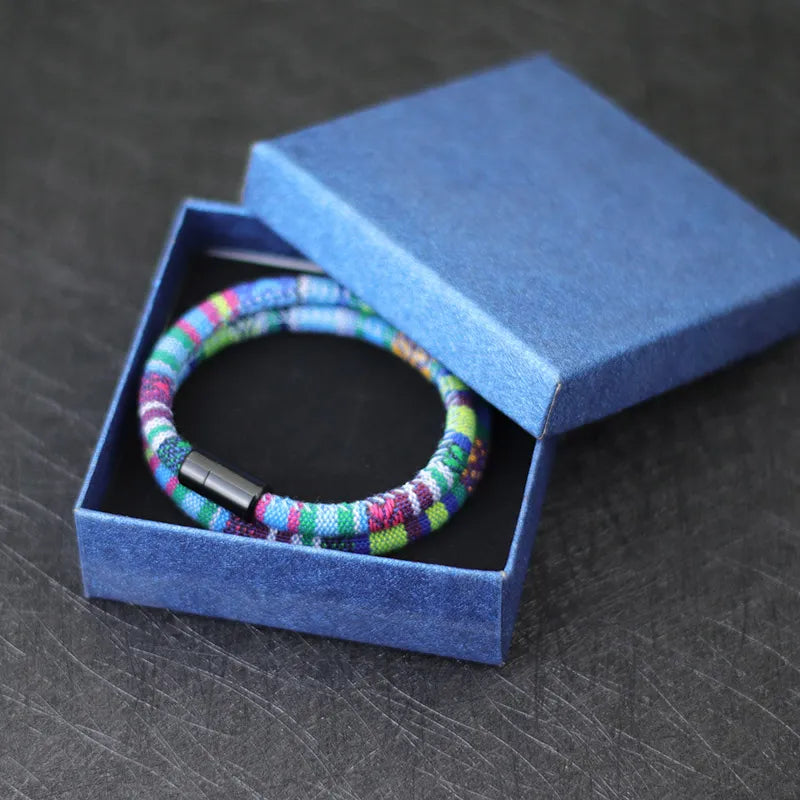 New In Men Bohemia Rope Bracelet Attract Magentic Braclet Adventure-Pulsera Trenzada Multicolor con Cierre Magnético – Estilo Artesanal