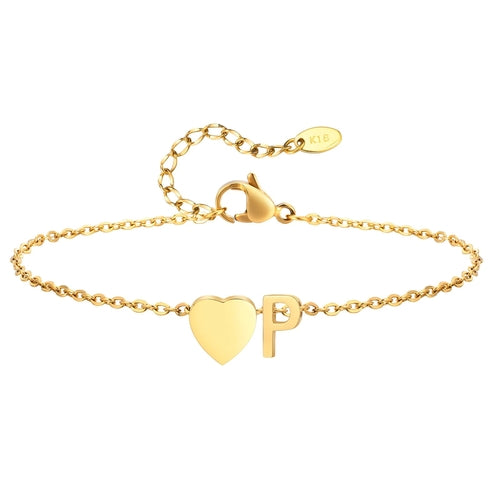 Women Heart Initial Stainless Steel Personalized Anklet Bracelets ✨ Pulsera de Tobillo Personalizada con Inicial y Corazón – Acero Inoxidable Hipoalergénico ✨