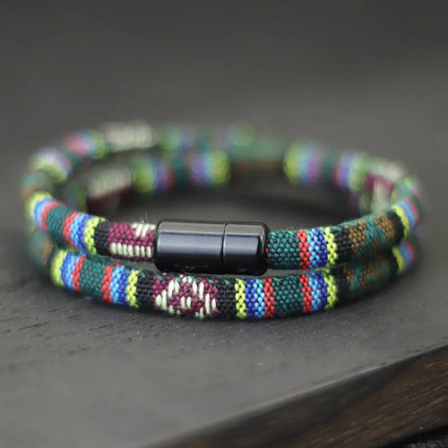 New In Men Bohemia Rope Bracelet Attract Magentic Braclet Adventure-Pulsera Trenzada Multicolor con Cierre Magnético – Estilo Artesanal