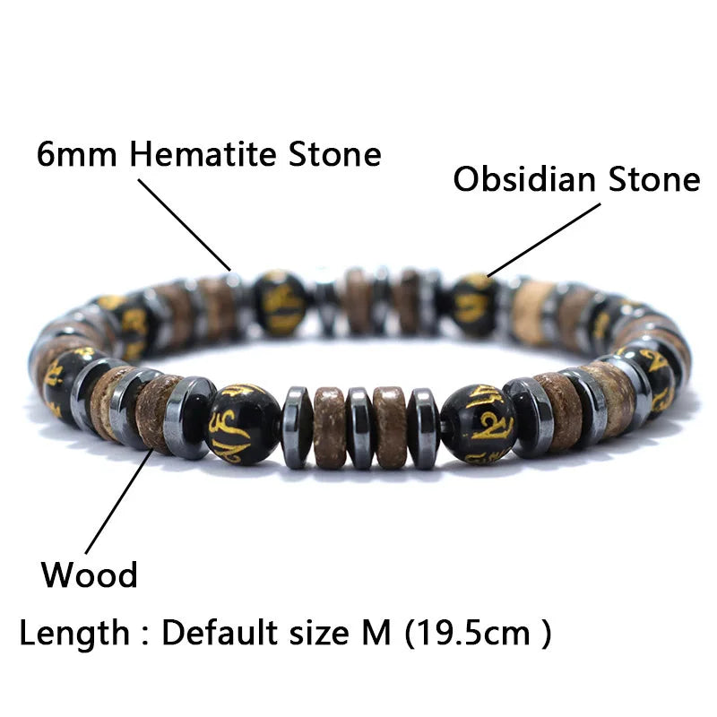 New Vintage Men Bracelet Stone Natural Wooden Braclet Homme HematitePulsera Energética de Piedras Naturales – Conexión y Equilibrio