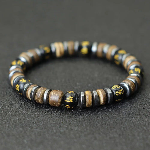 New Vintage Men Bracelet Stone Natural Wooden Braclet Homme HematitePulsera Energética de Piedras Naturales – Conexión y Equilibrio