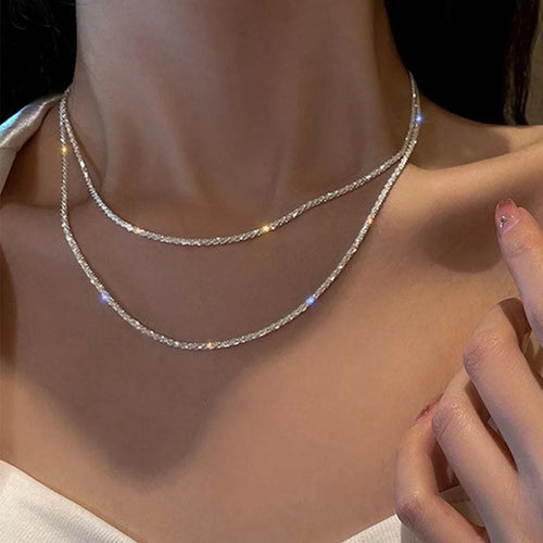 Silver Color Sparkling Necklace For Women Trendy Clavicle Chain Choker-Collar  Brillante – Elegancia Minimalista