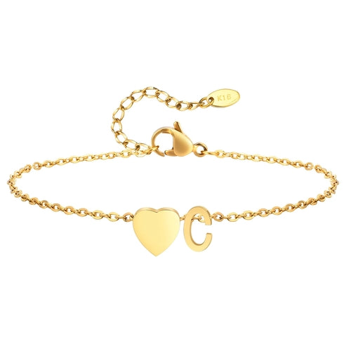 Women Heart Initial Stainless Steel Personalized Anklet Bracelets ✨ Pulsera de Tobillo Personalizada con Inicial y Corazón – Acero Inoxidable Hipoalergénico ✨