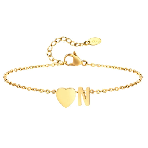 Women Heart Initial Stainless Steel Personalized Anklet Bracelets ✨ Pulsera de Tobillo Personalizada con Inicial y Corazón – Acero Inoxidable Hipoalergénico ✨