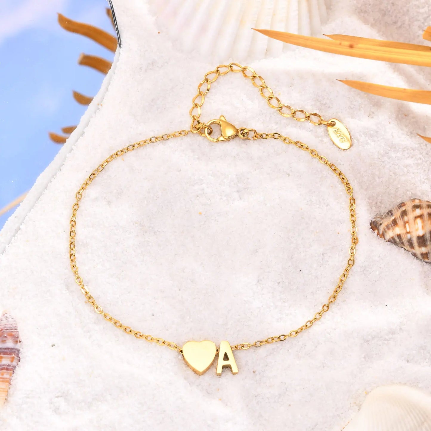 Women Heart Initial Stainless Steel Personalized Anklet Bracelets ✨ Pulsera de Tobillo Personalizada con Inicial y Corazón – Acero Inoxidable Hipoalergénico ✨