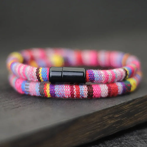 New In Men Bohemia Rope Bracelet Attract Magentic Braclet Adventure-Pulsera Trenzada Multicolor con Cierre Magnético – Estilo Artesanal