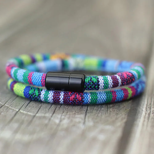 New In Men Bohemia Rope Bracelet Attract Magentic Braclet Adventure-Pulsera Trenzada Multicolor con Cierre Magnético – Estilo Artesanal