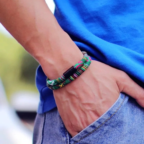 New In Men Bohemia Rope Bracelet Attract Magentic Braclet Adventure-Pulsera Trenzada Multicolor con Cierre Magnético – Estilo Artesanal