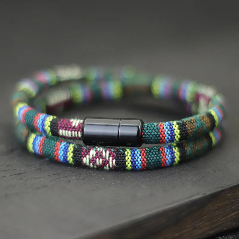 New In Men Bohemia Rope Bracelet Attract Magentic Braclet Adventure-Pulsera Trenzada Multicolor con Cierre Magnético – Estilo Artesanal