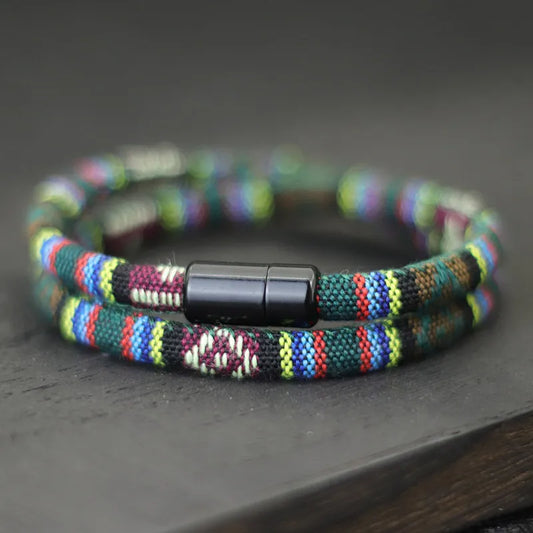 New In Men Bohemia Rope Bracelet Attract Magentic Braclet Adventure-Pulsera Trenzada Multicolor con Cierre Magnético – Estilo Artesanal