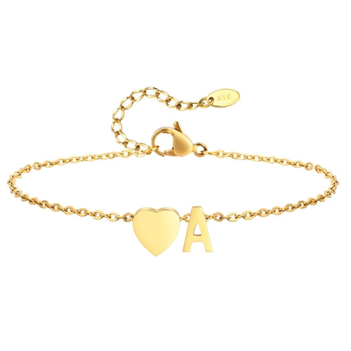 Women Heart Initial Stainless Steel Personalized Anklet Bracelets ✨ Pulsera de Tobillo Personalizada con Inicial y Corazón – Acero Inoxidable Hipoalergénico ✨