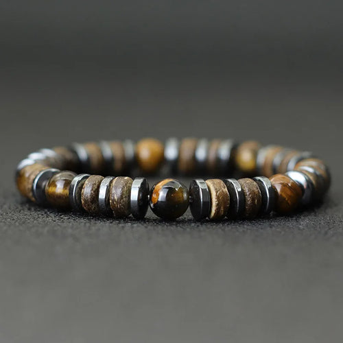 New Vintage Men Bracelet Stone Natural Wooden Braclet Homme HematitePulsera Energética de Piedras Naturales – Conexión y Equilibrio